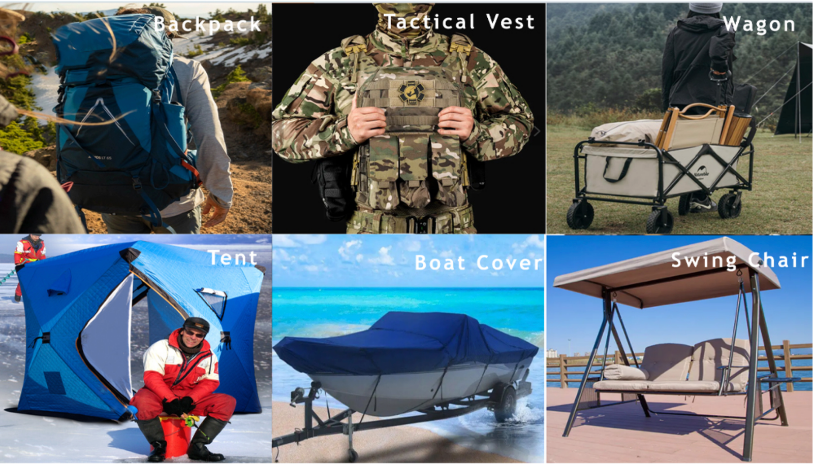 A display of durable Oxford fabric bags